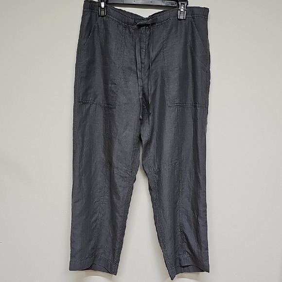 Eileen Fisher Linen Tapered Ankle Cargo Pants In Ash Gray Size Medium - Picture 1 of 10
